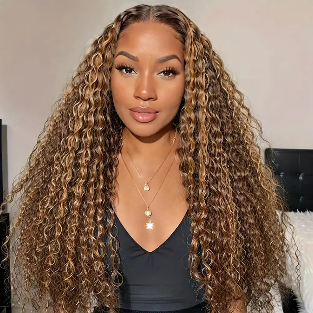 Highlight Wig Human Hair Ombre HD Lace Frontal Wig 13x6 Deep Wave Colored Honey Brown Water Wave Curly Wigs For Women Realace