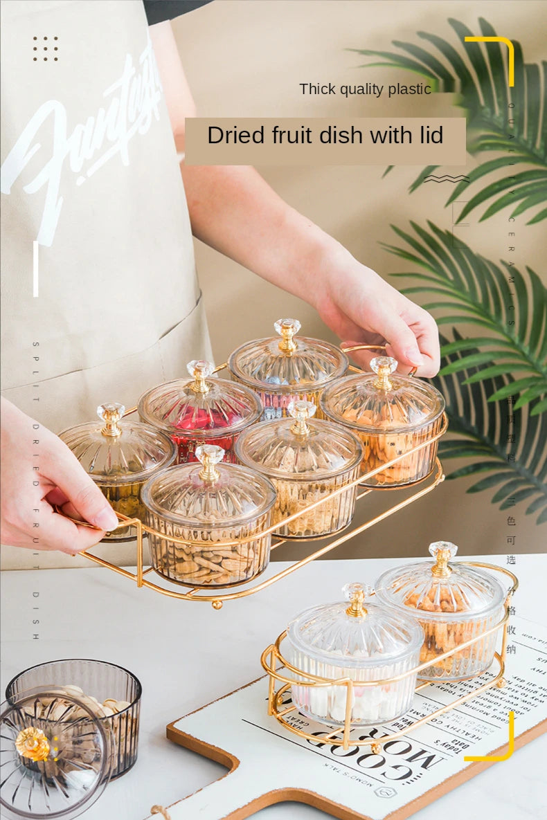 Dried Fruit Salad Plate Snack Dishes Transparent Round Dessert Seasoning Jar Dish Grid Food Storage Preserved Tray Box Lid Bowl