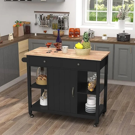 Wooden Top, Kitchen Island on Wheels