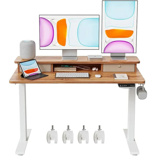 Adjustable Height Stand Up Desk with Double Drawers