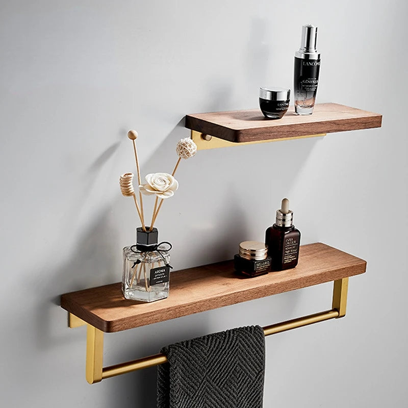 Bathroom Walnut Wooden Storage Shelf