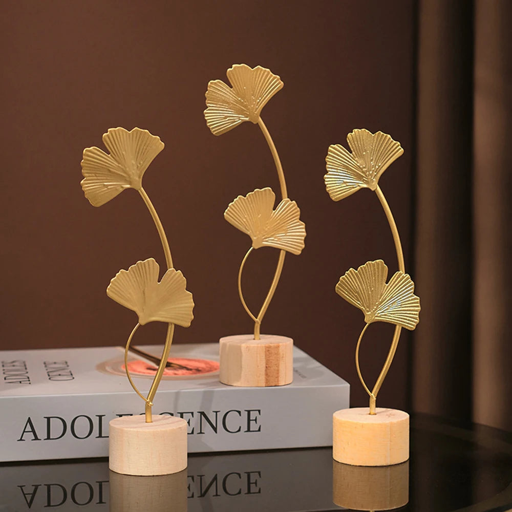 Nordic Gold Ginkgo Leaf Crafts Leaves Sculpture Luxury Living Room Decor Home Decoration Accessories Office Desktop Ornaments