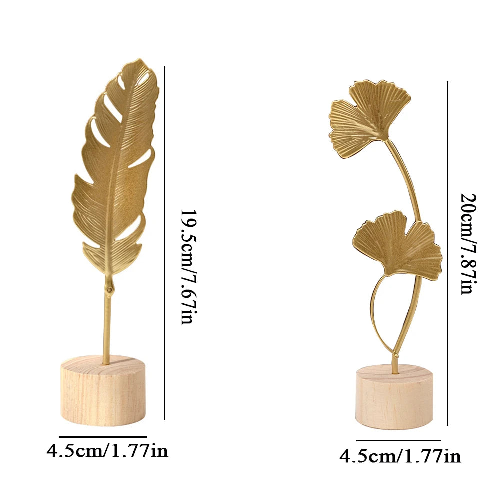 Nordic Gold Ginkgo Leaf Crafts Leaves Sculpture Luxury Living Room Decor Home Decoration Accessories Office Desktop Ornaments