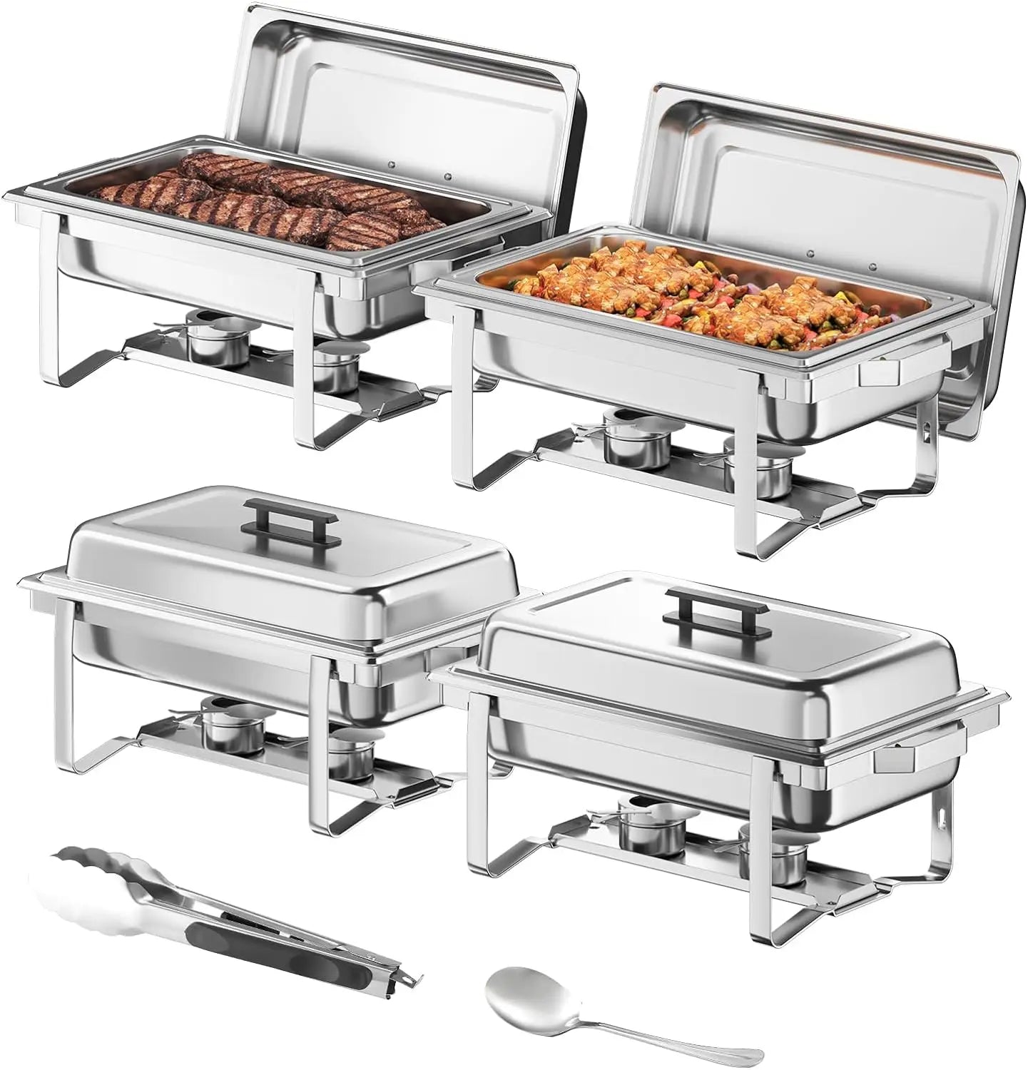 Chafing Dish Buffet Set, 4 Pack 9.5QT Chafing Dish High Grade Stainless Steel Chafer Complete Set, Gray Handle, Kitchen