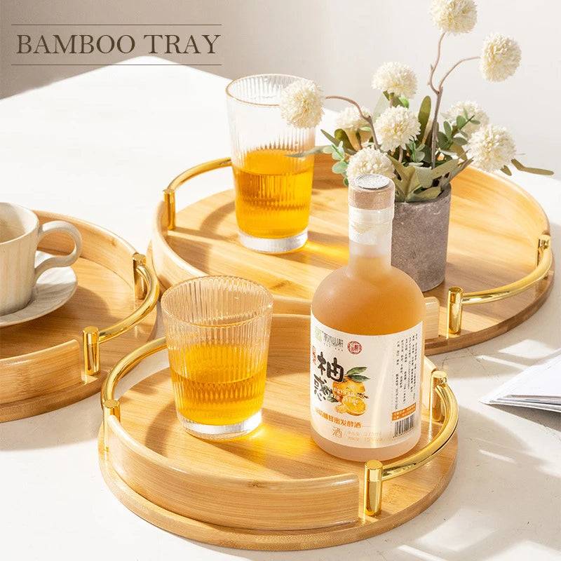 Modern minimalist bamboo circular tray