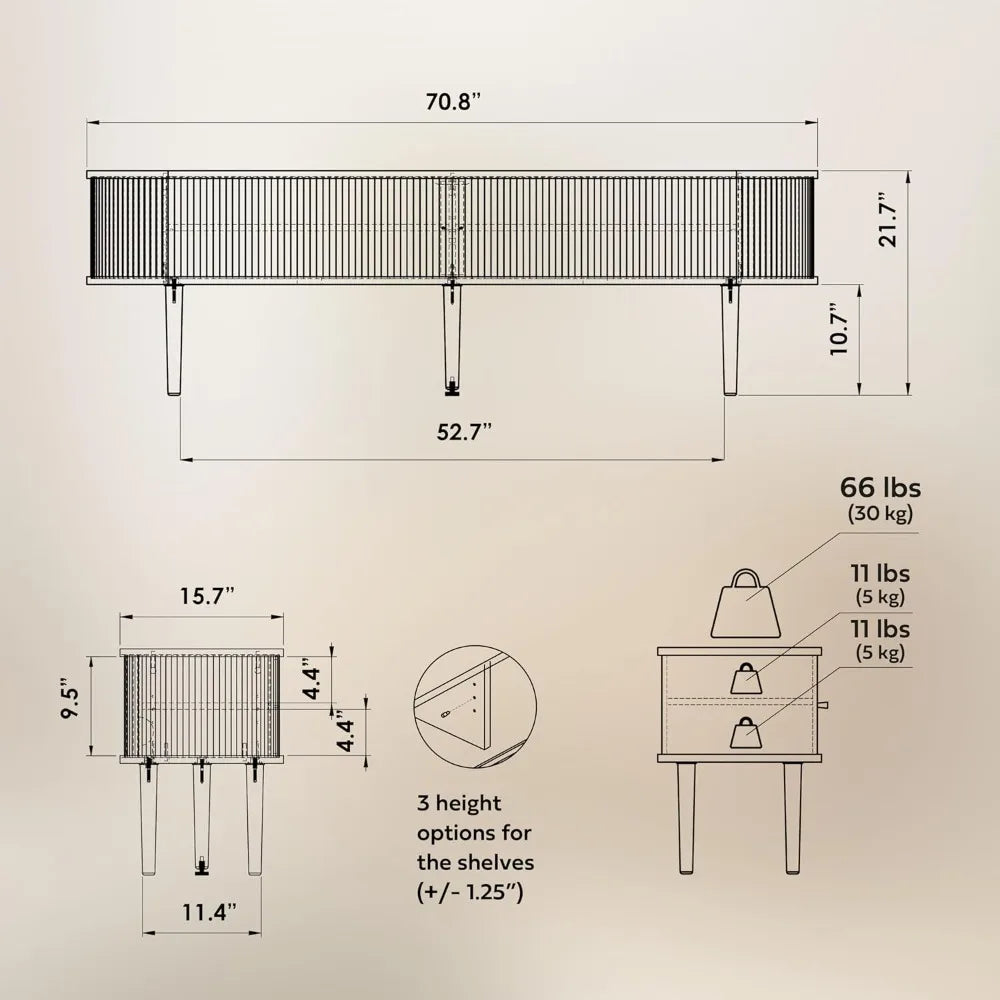 55’’ TV Stand with Storage and Shelves Designed To Fit 32’’ - 60’’ TVs. Wood Entertainment Center for Living Room and Bedroom