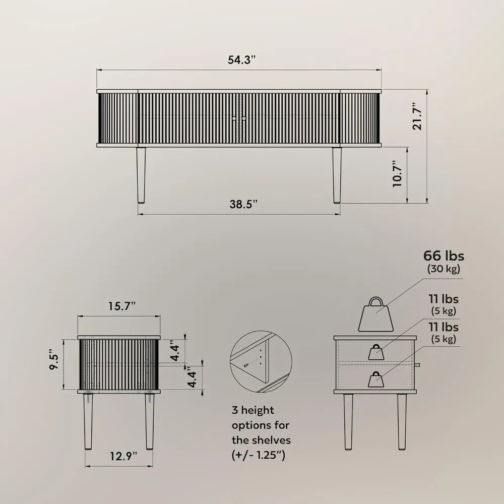 55’’ TV Stand with Storage and Shelves Designed To Fit 32’’ - 60’’ TVs. Wood Entertainment Center for Living Room and Bedroom