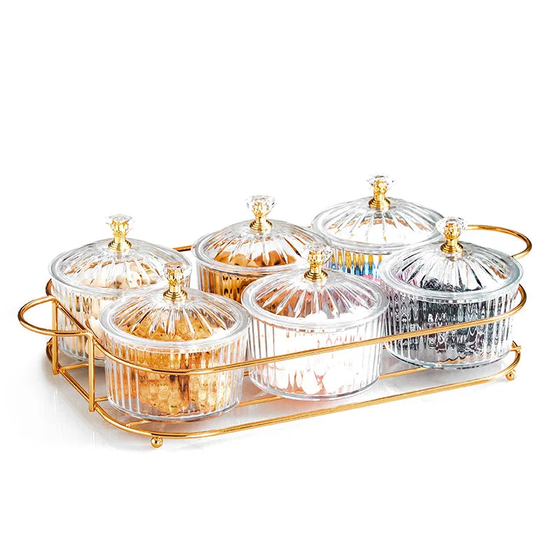 Dried Fruit Salad Plate Snack Dishes Transparent Round Dessert Seasoning Jar Dish Grid Food Storage Preserved Tray Box Lid Bowl