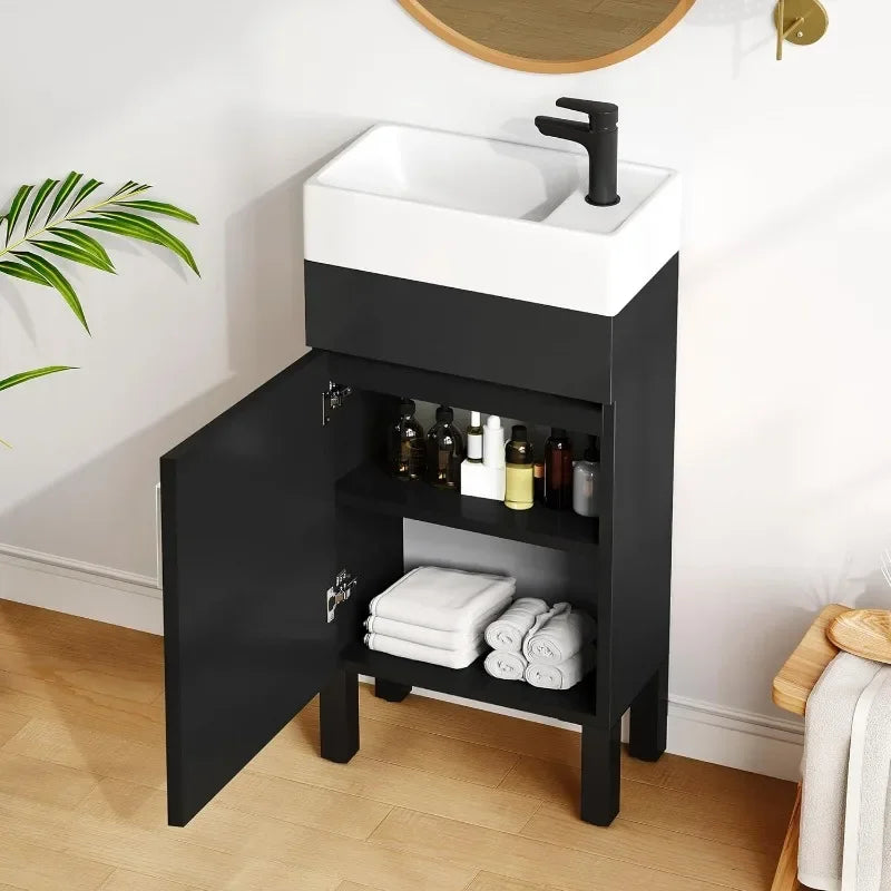 Natural Brown Bathroom Vanity with Undermount Ceramic Sink