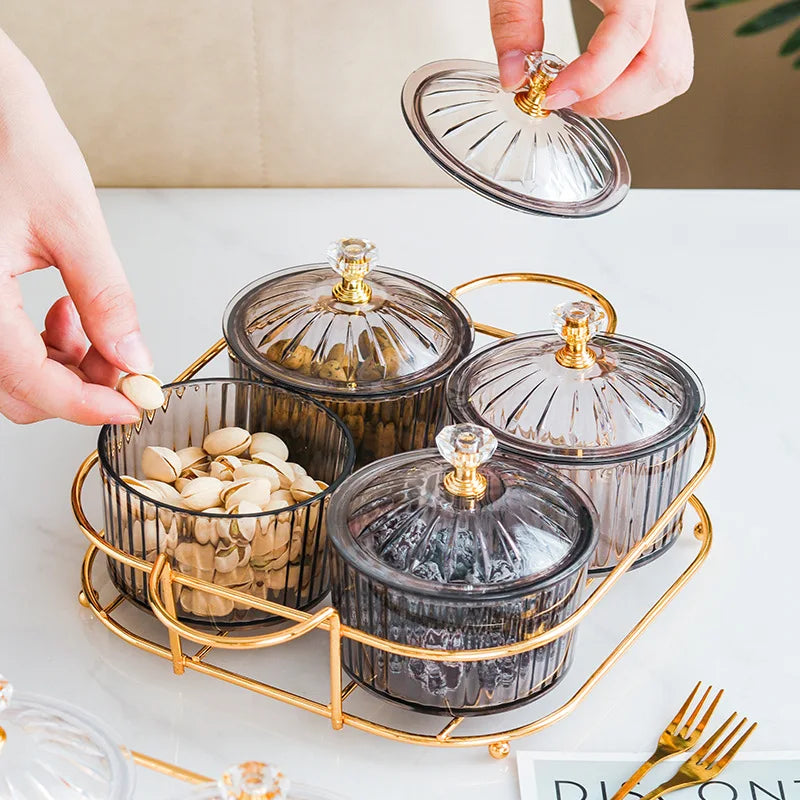 Dried Fruit Salad Plate Snack Dishes Transparent Round Dessert Seasoning Jar Dish Grid Food Storage Preserved Tray Box Lid Bowl