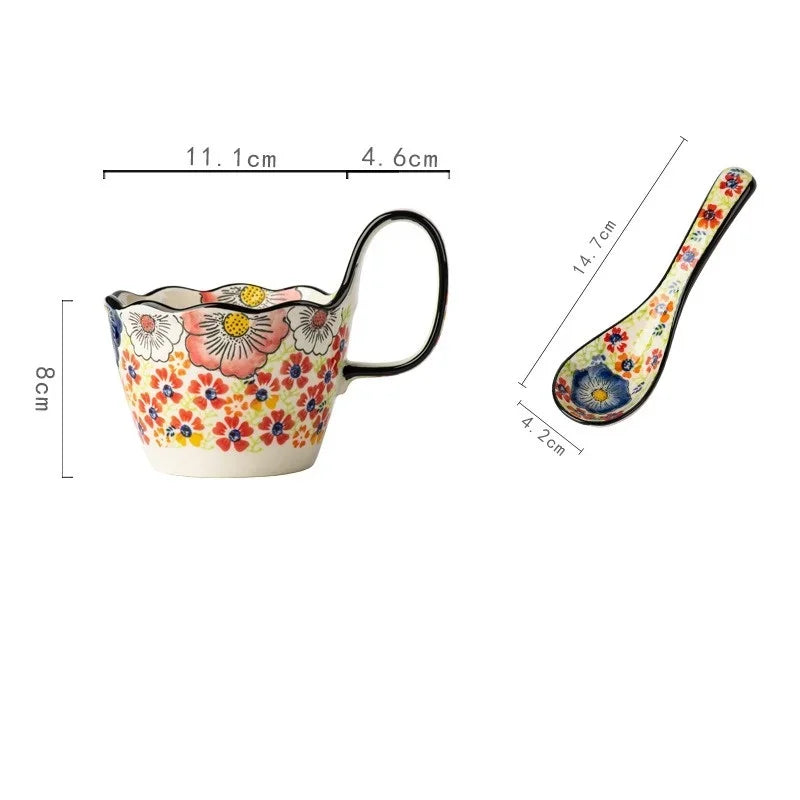 1Pcs 400ML Hand Drawn Handlebar Cup Ceramic Water Household Breakfast Mug Office Cup Couple Coffee Tea Cup