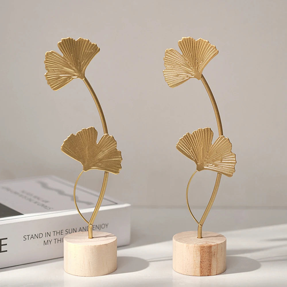 Nordic Gold Ginkgo Leaf Crafts Leaves Sculpture Luxury Living Room Decor Home Decoration Accessories Office Desktop Ornaments