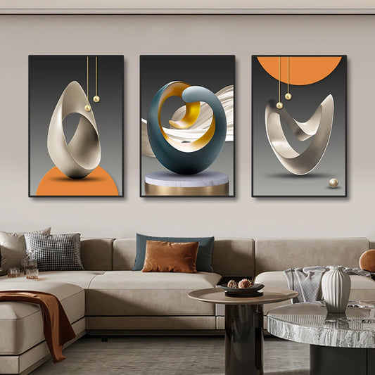 3pcs Modern Geometric Wall Art Canvas Prints Luxury Abstract Artwork Paintings For Modern Living Room Bedroom Wall Decor Picture