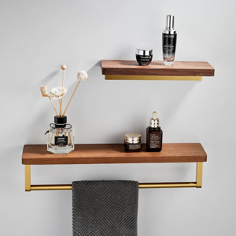 Bathroom Walnut Wooden Storage Shelf