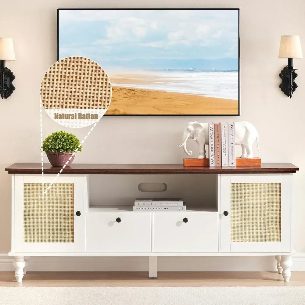 TV Cabinet Rattan Entertainment Center , White