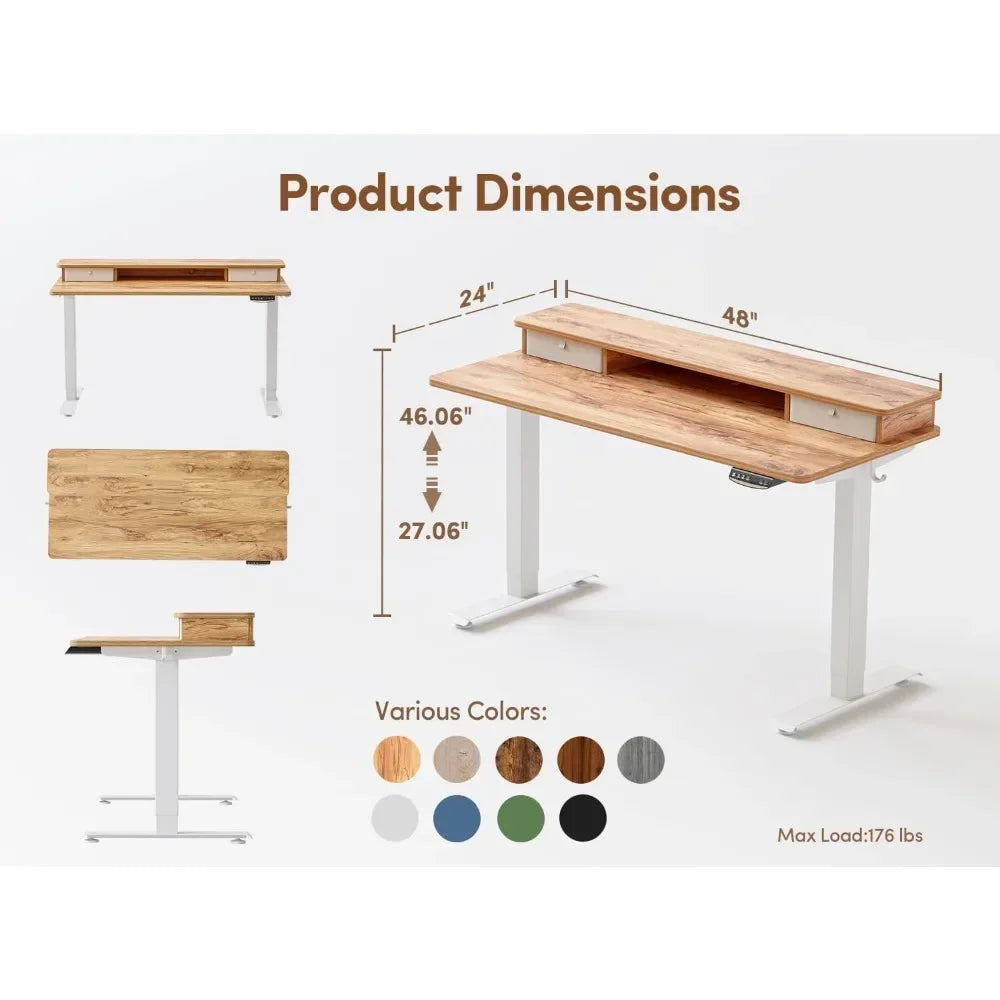 Adjustable Height Stand Up Desk with Double Drawers